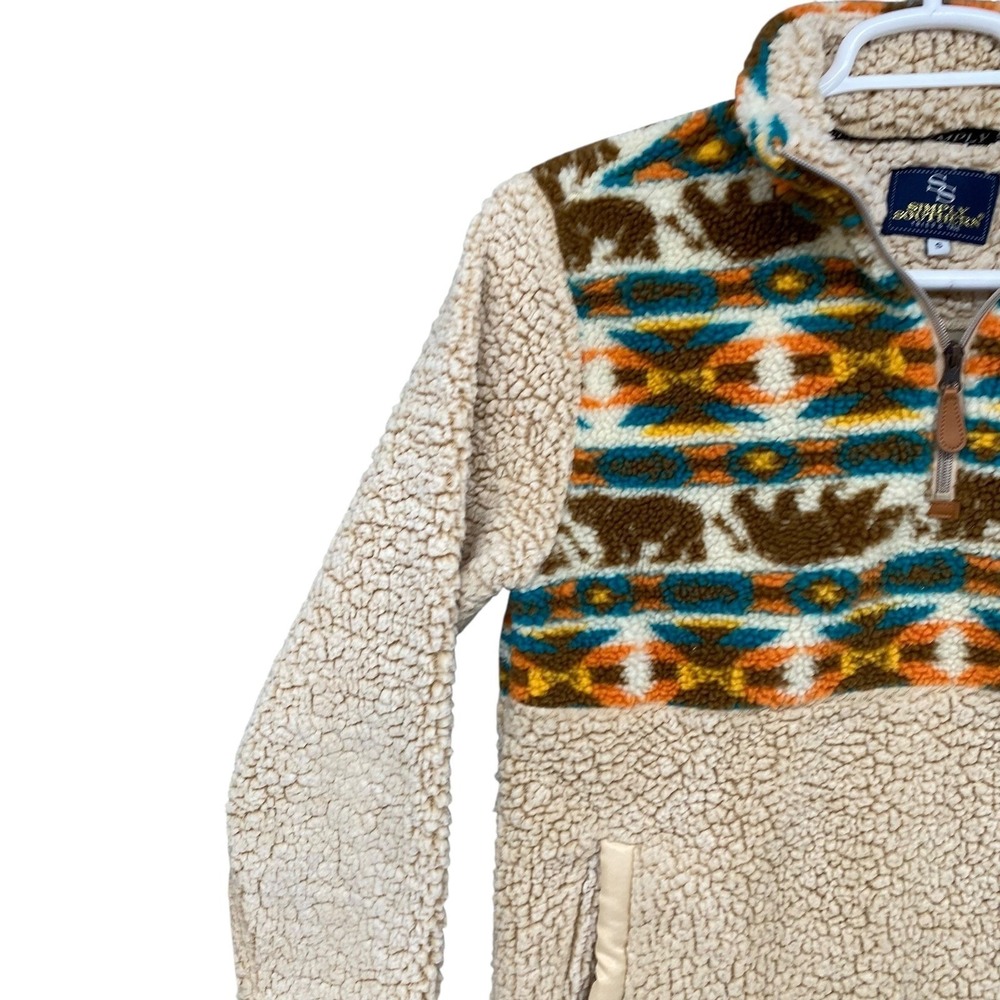 Simply Southern Fuzzy Bear Southwestern Print Quarter Zip Pullover Women's S - Picture 6 of 11
